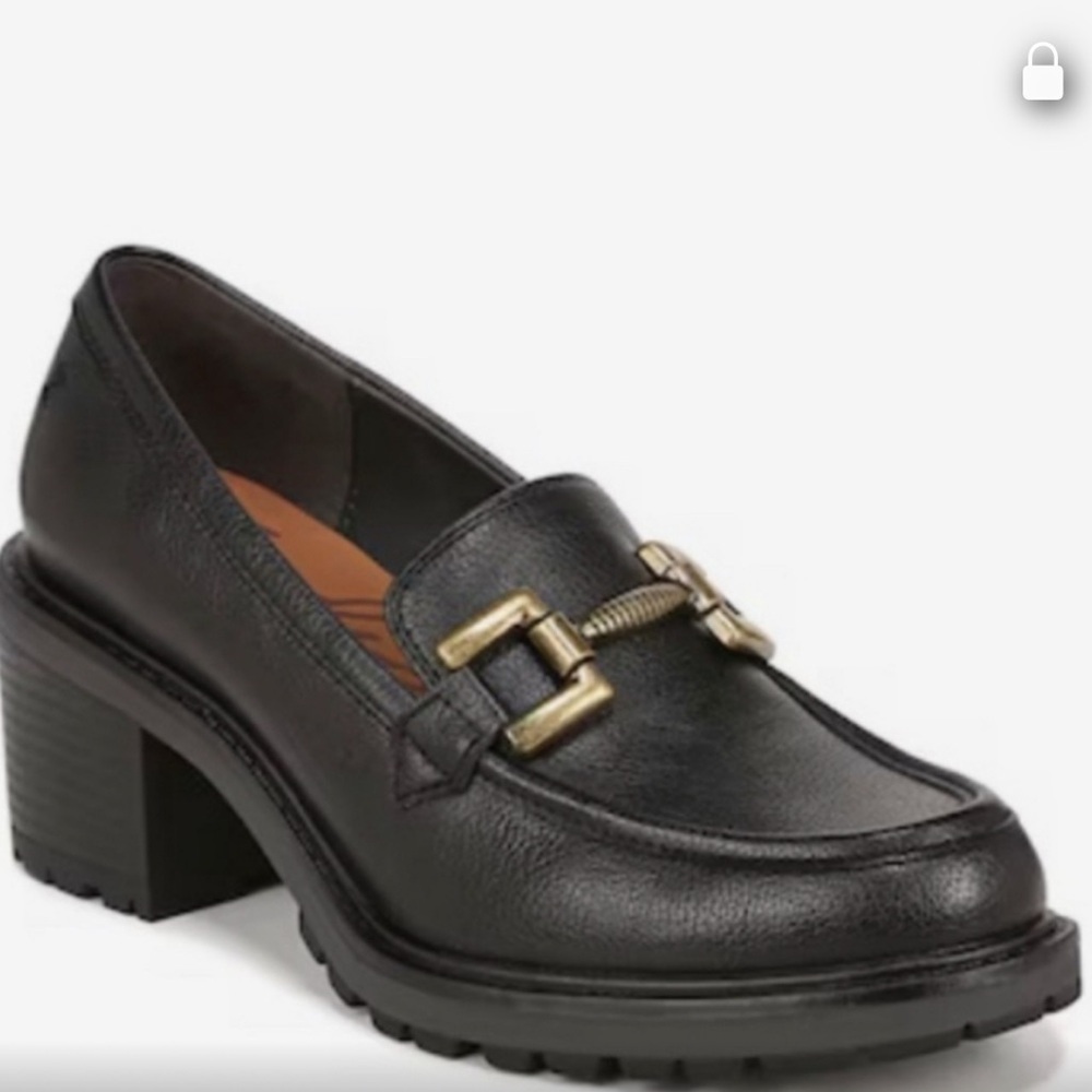 NEW box Zodiac Gemma Loafer black Lug Sole‎ chunk heel woman 8 gold buckle shoe